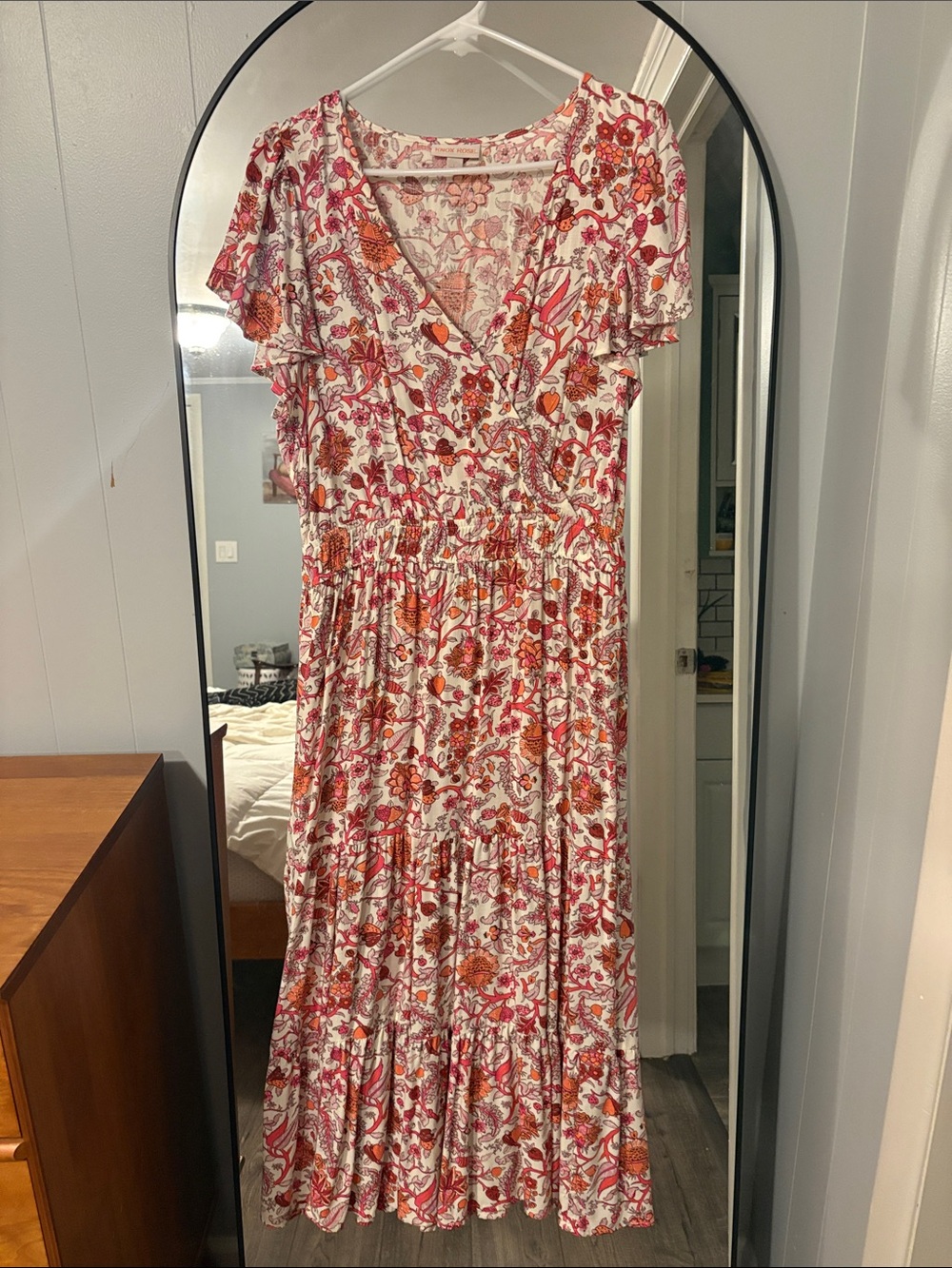 Knox Rose Floral V-Neck Maxi Dress in Pink, Orange and Cream